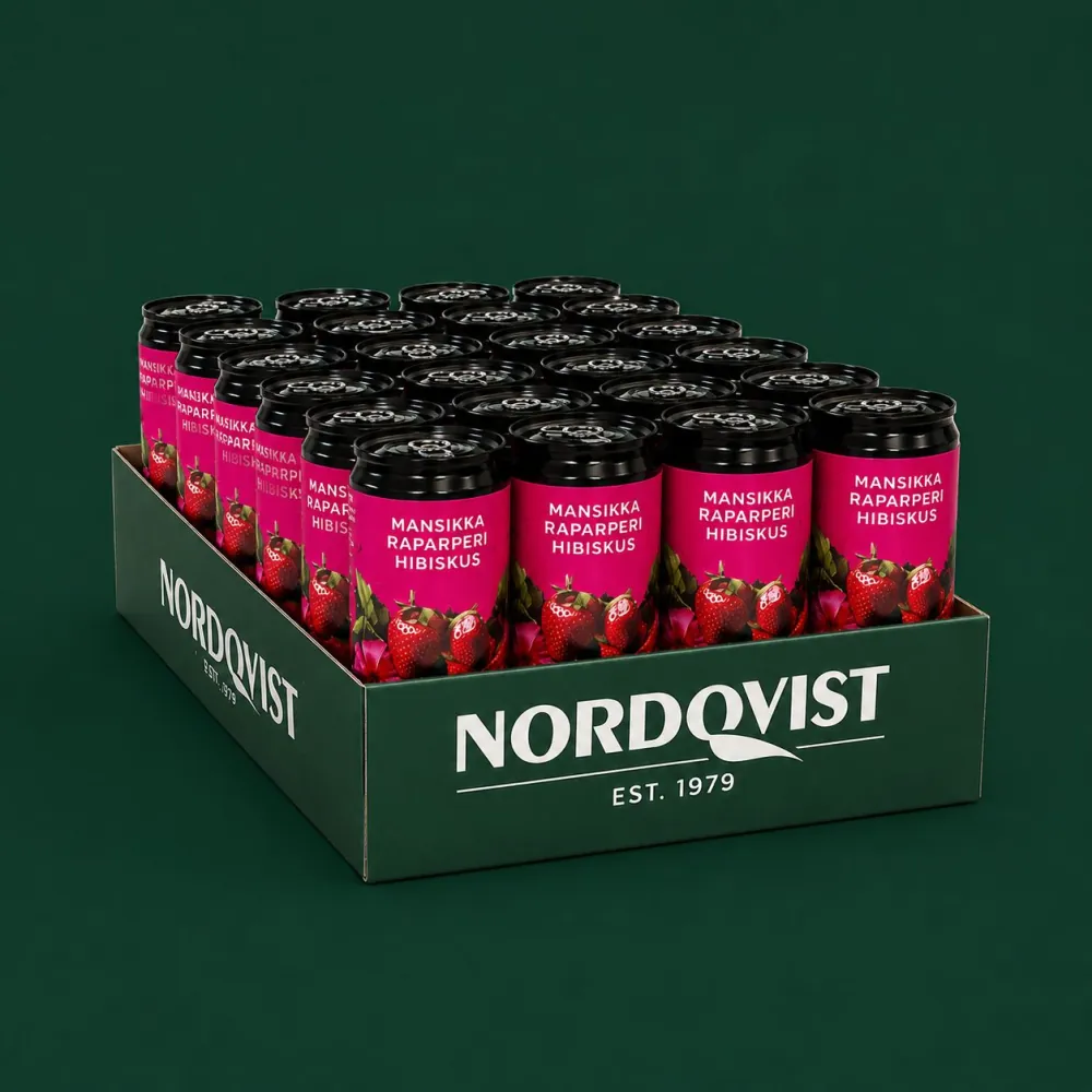 Nordqvist Kupliva Mansikka-Raparperi 24 tölkin laatikko